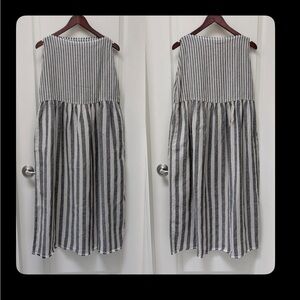 Ichi Antiquités Natural and Gray Striped Sleeveless Dress